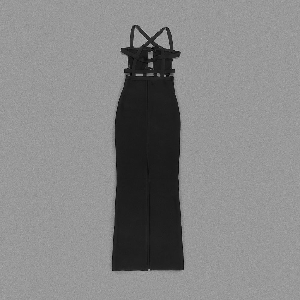Halter Pocket Bustier Maxi Dress Black HV9900