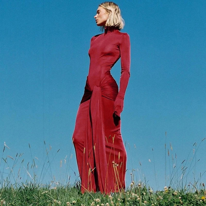 Long Sleeve Ruched Detail Maxi Dress