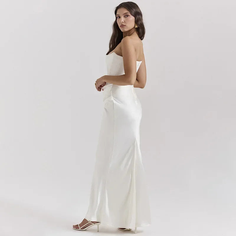 Strapless Corset Draped Maxi Dress