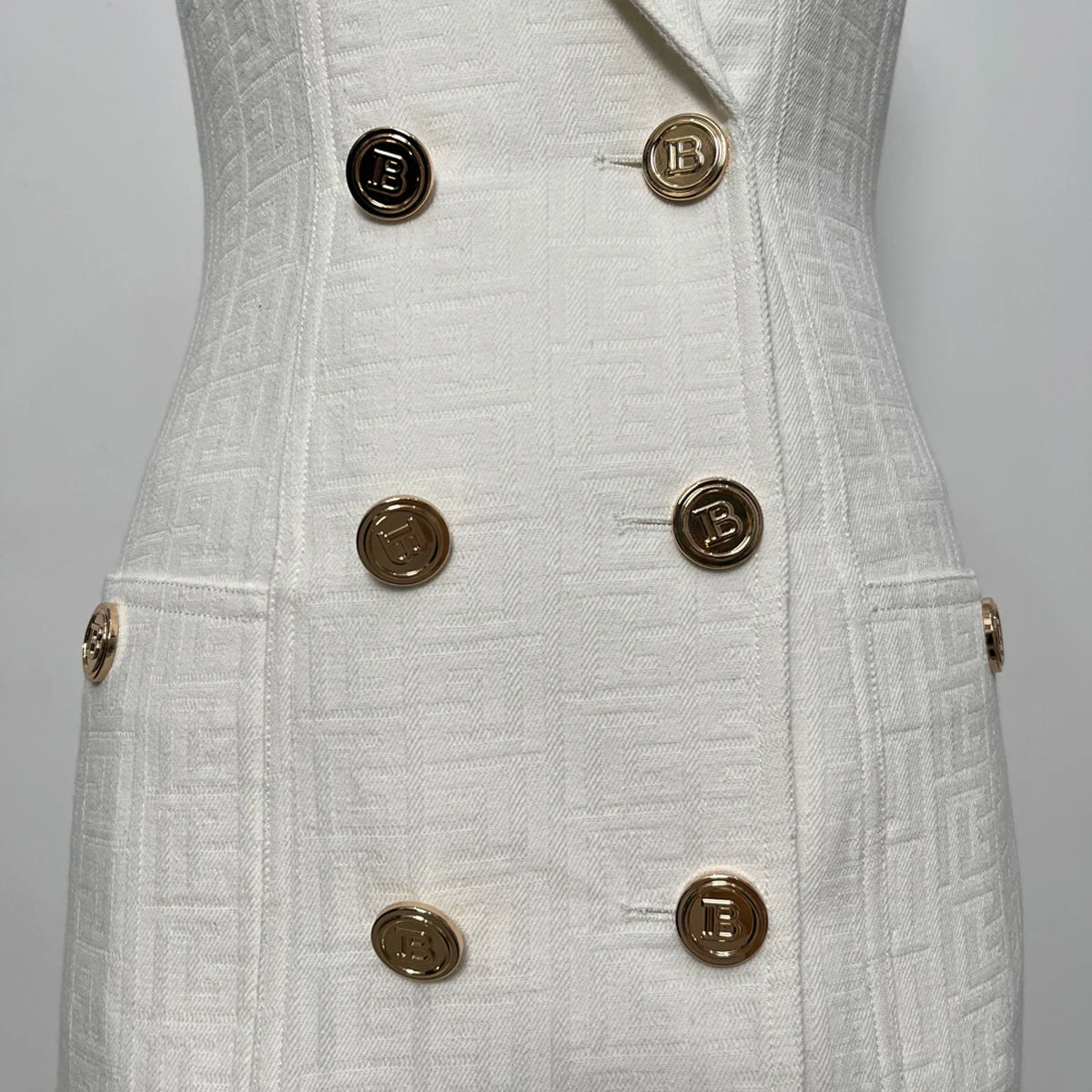 Sleeveless Jacquard Blazer Dress Peach
