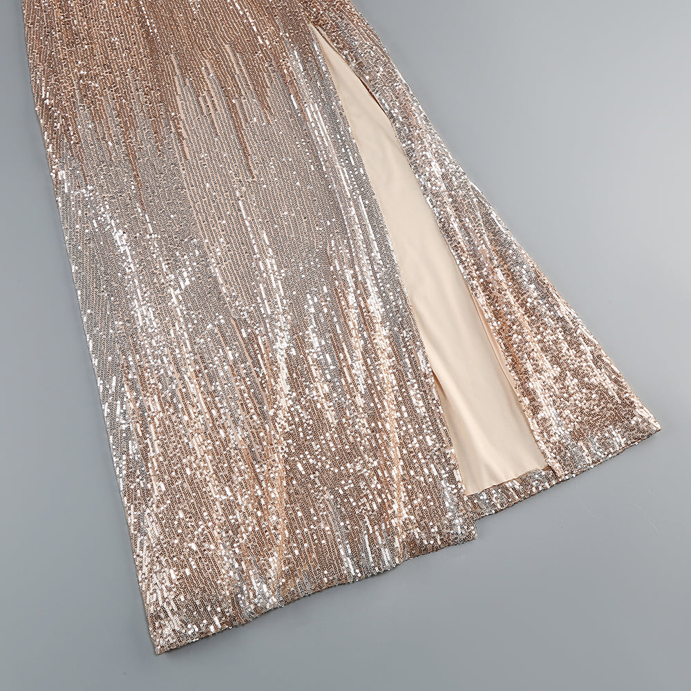 Strapless Sequin Maxi Dress Gold Silver