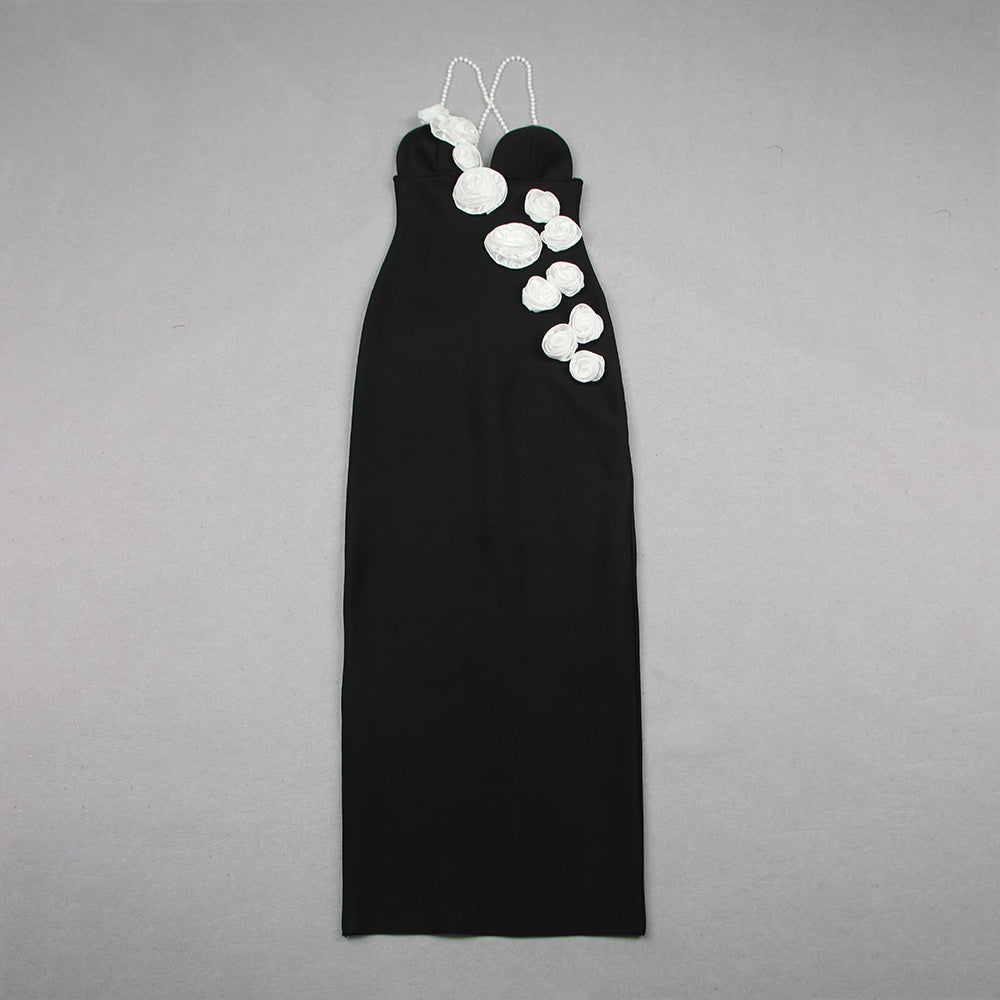 Flower Detail Pearl Straps Maxi Dress HV9874