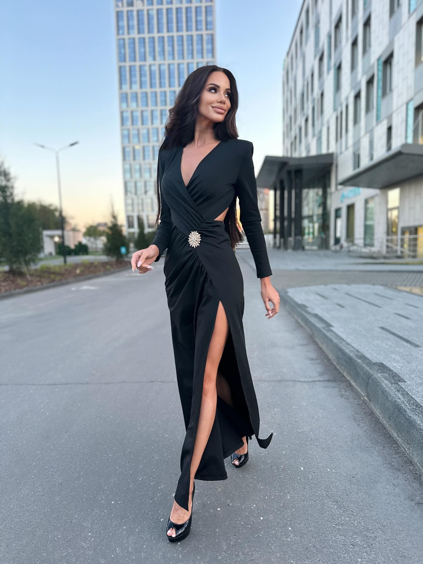 Long Sleeve Draped Maxi Dress HV9538
