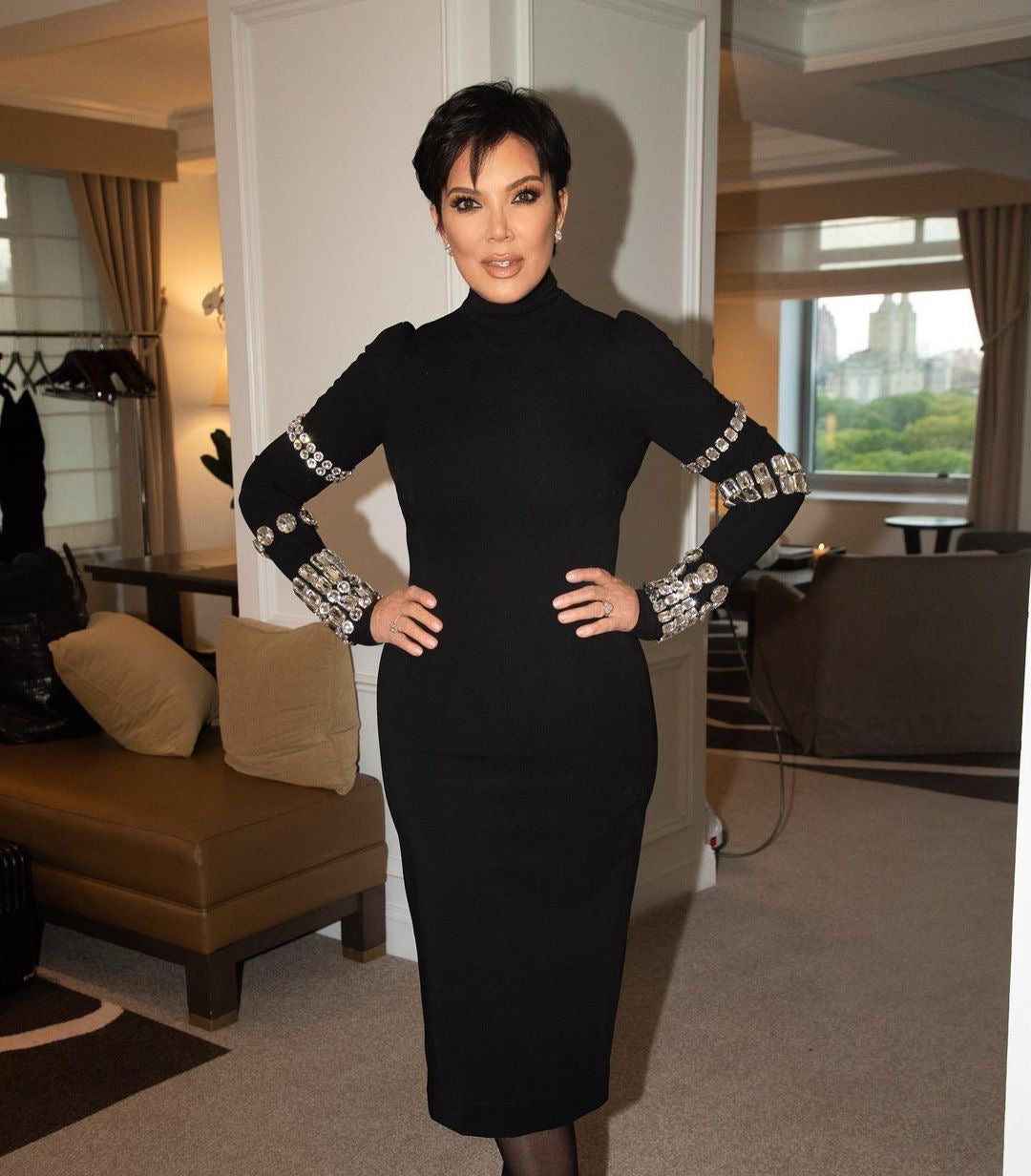 Crystal Long Sleeve Midi Dress Black HV9819