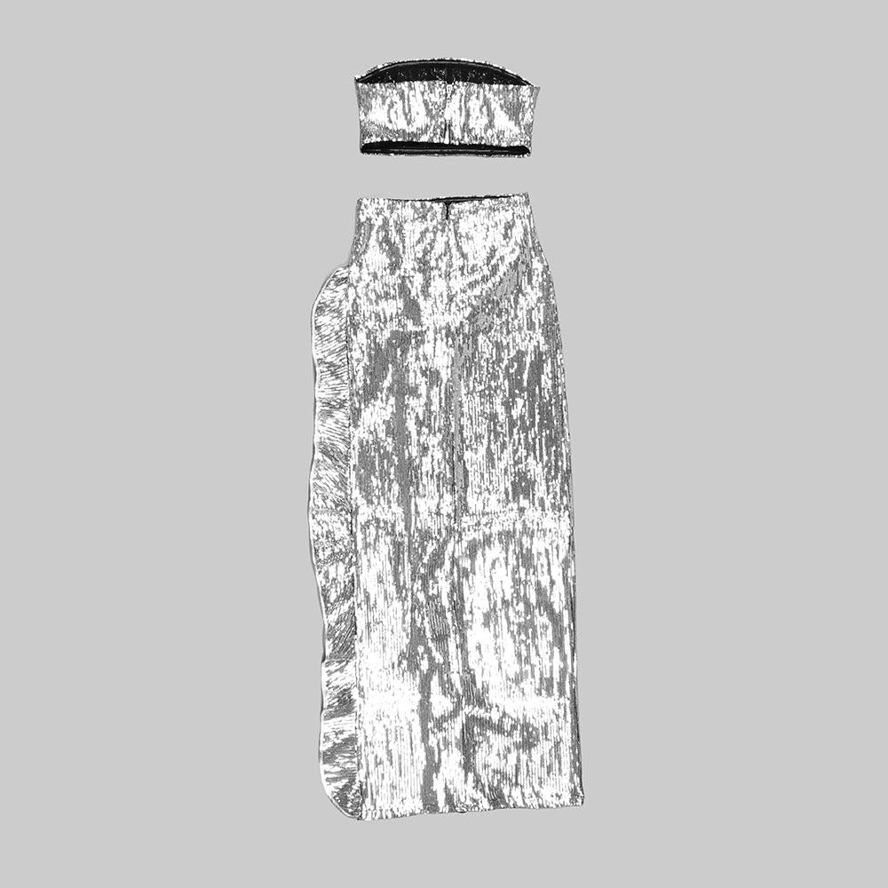 Sequin Draped Two Piece Maxi Dress Silver HV9476