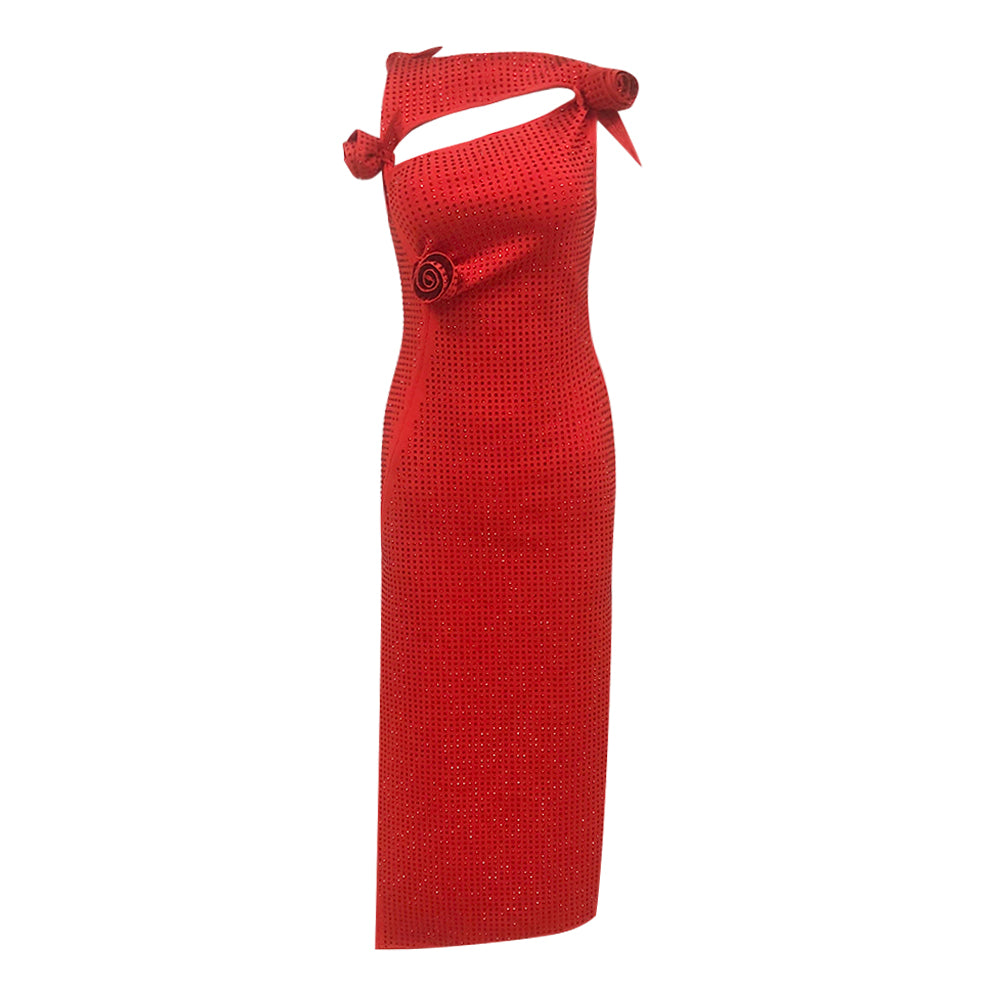 Floral Embellished Midi Dress Red HV7879