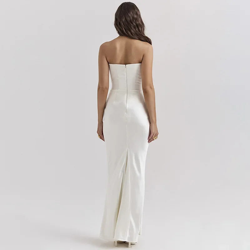 Strapless Corset Draped Maxi Dress