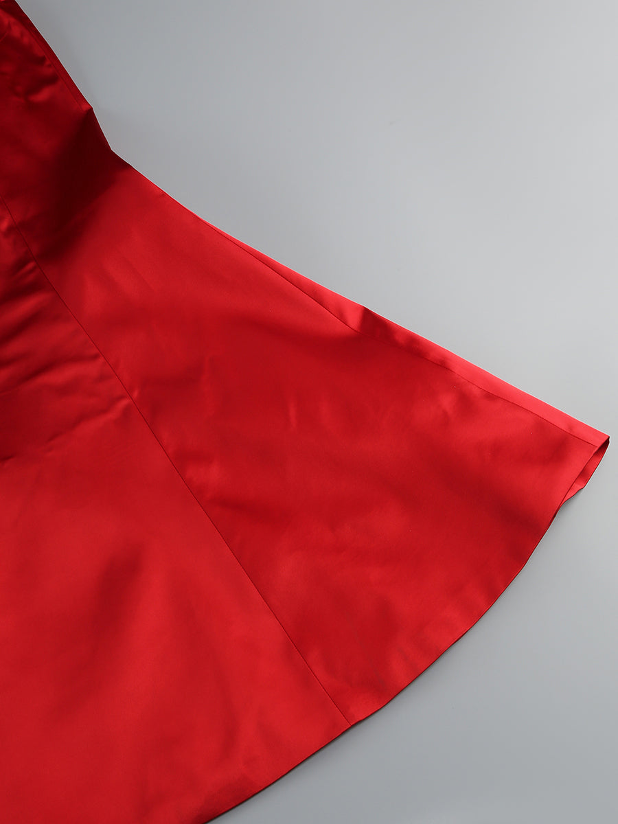 Strapless Floral Puff Detail Corset Maxi Dress Red