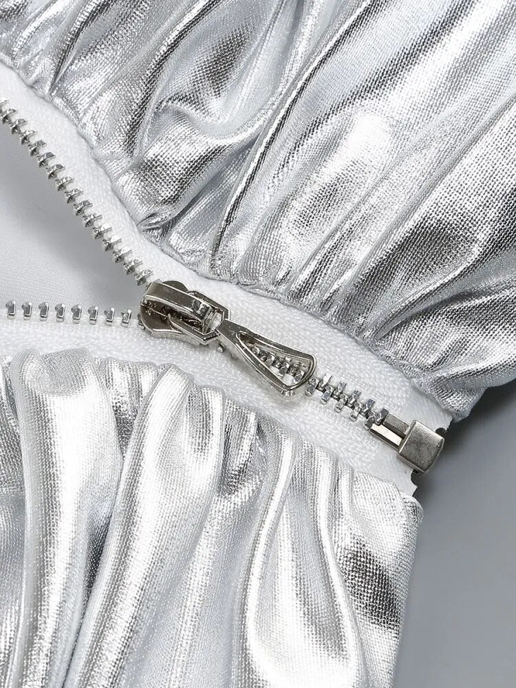 Ruched Bustier Two Piece Dress Silver HV972