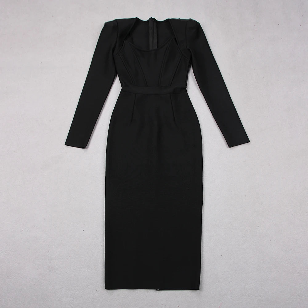 Long Sleeves Corset Design Midi Dress HV9758
