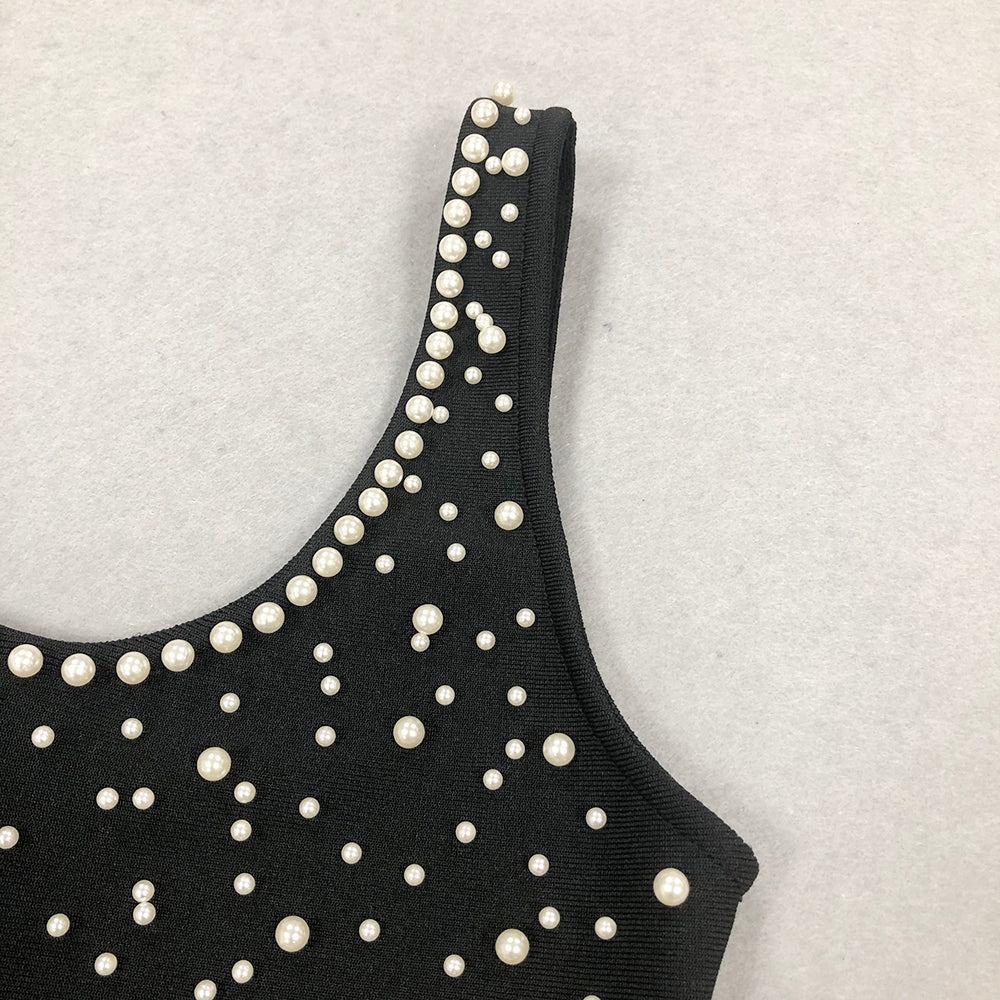 Floral Pearl Mermaid Midi Dress Black HV1598
