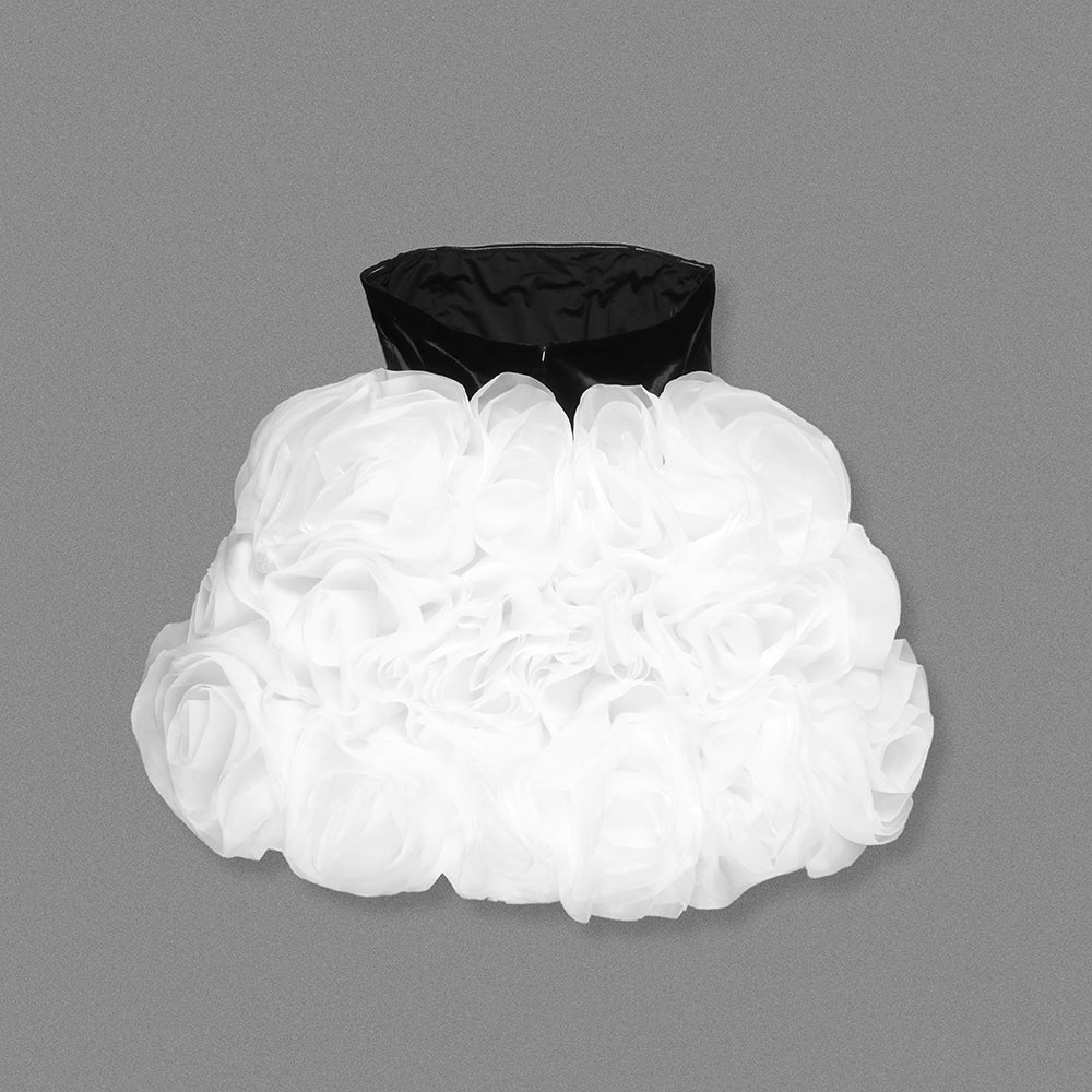 Strapless Floral Ruffle Dress Black White HV2039