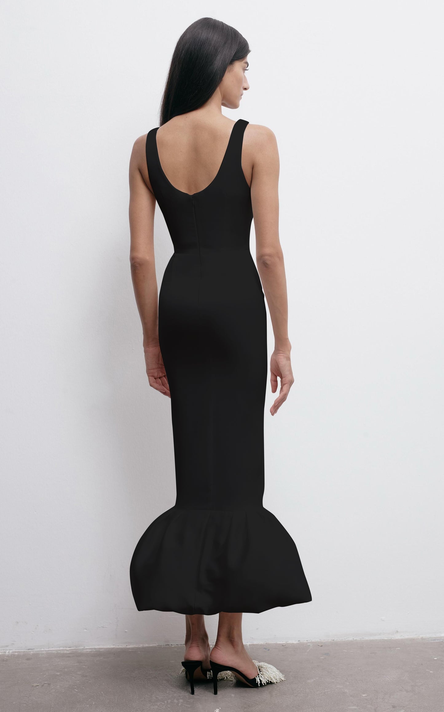 Floral Pearl Mermaid Midi Dress Black HV1598