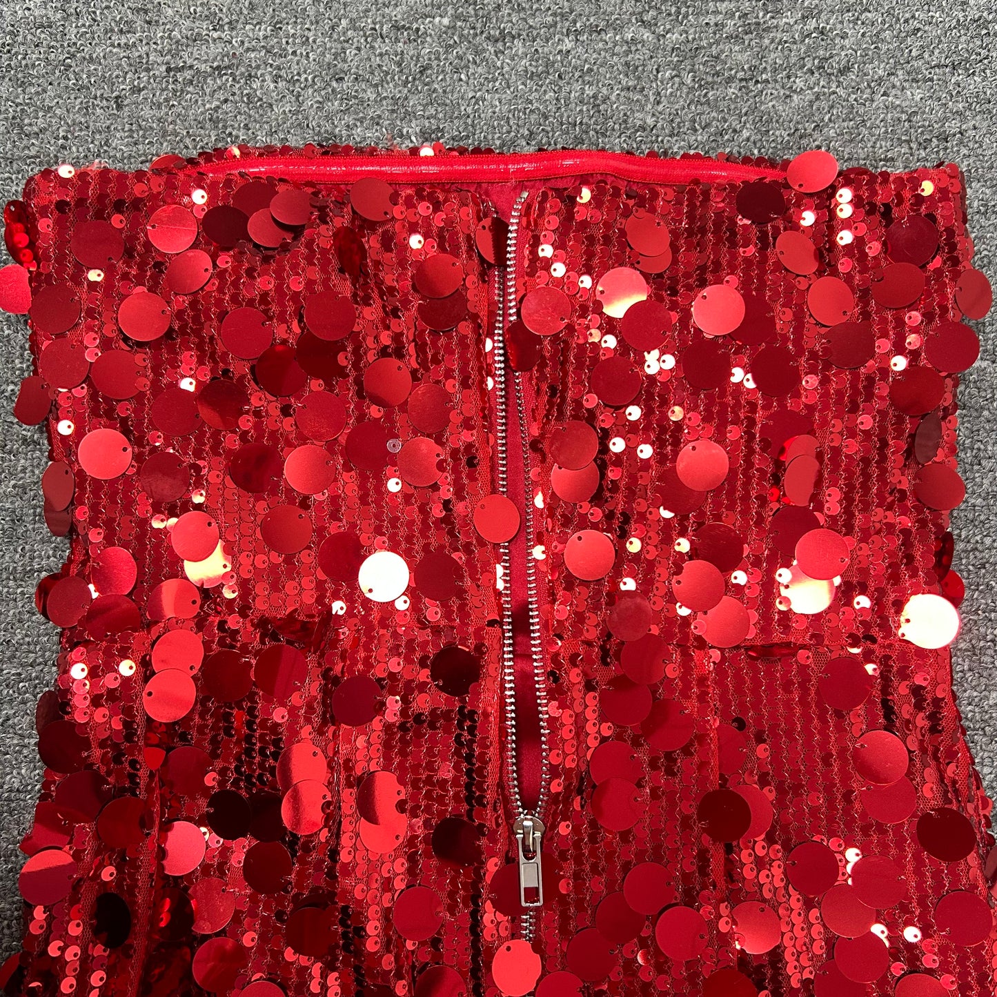 Strapless Big Sequins Maxi Dress Red BB505