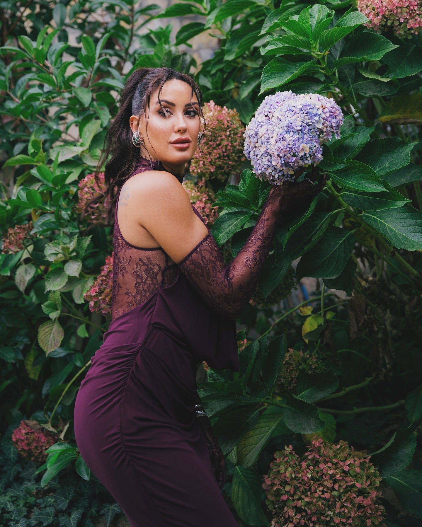 Halter Lace Insert Maxi Dress Plum HV1930