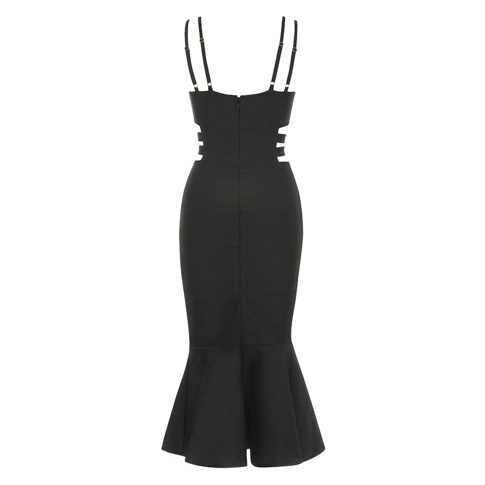 Bustier Belt Detail Mermaid Midi Dress Black HV9630