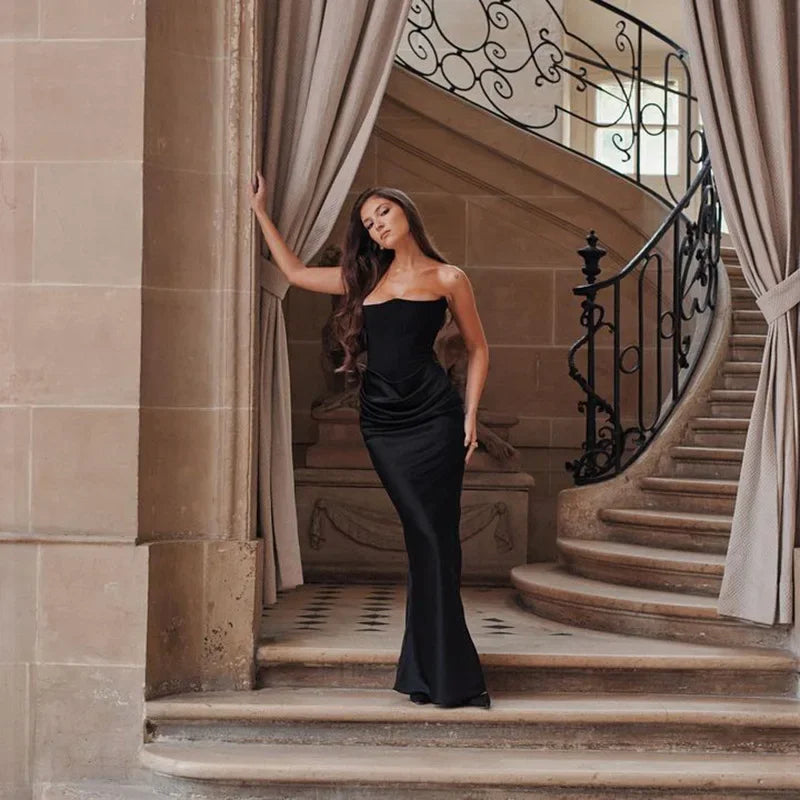 Strapless Corset Draped Maxi Dress