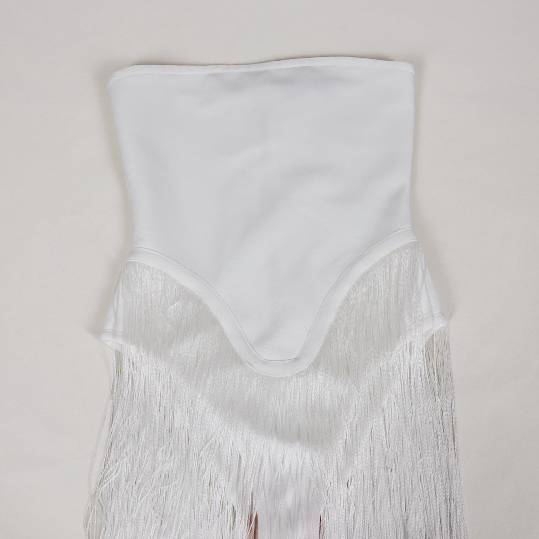 Strapless Tassel Maxi Dress White