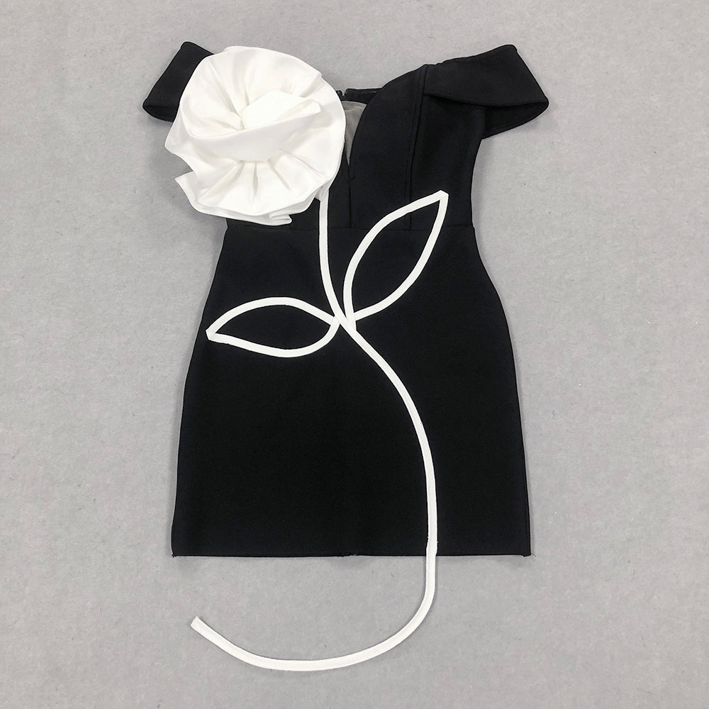 Floral Bardot Dress Black White HV1595