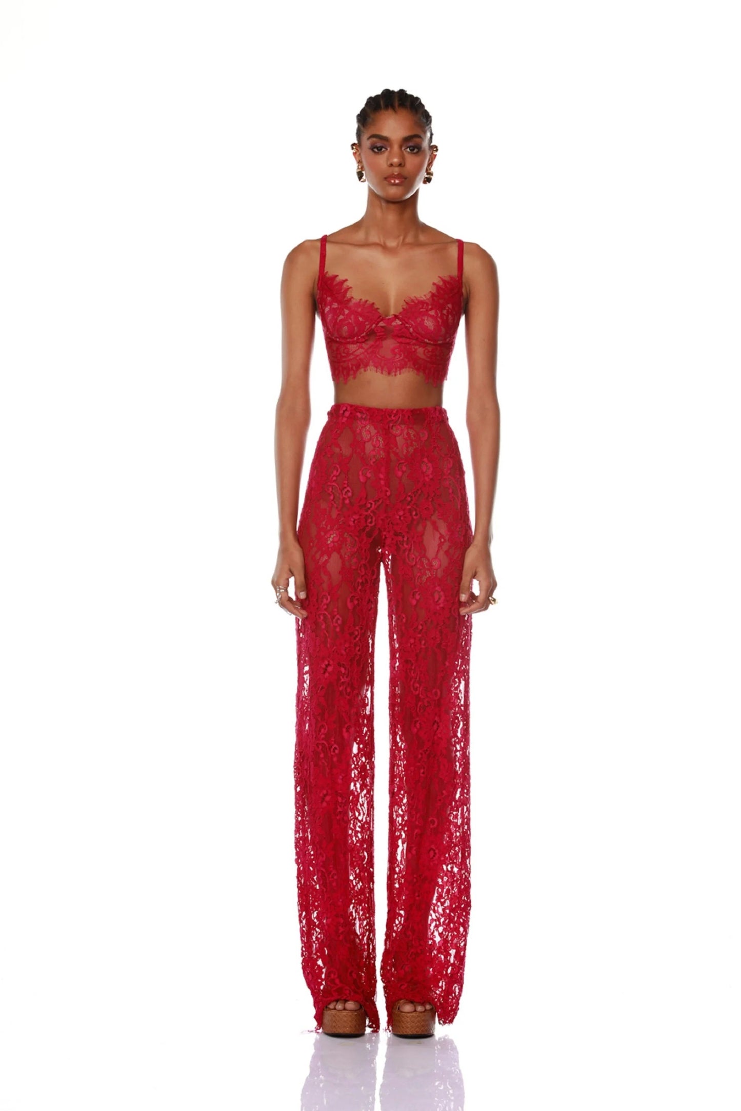 Lace Three Piece Co Ord Set Hot Pink