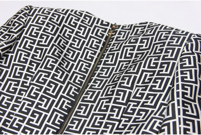 Long Sleeve Button Blazer Dress Black White