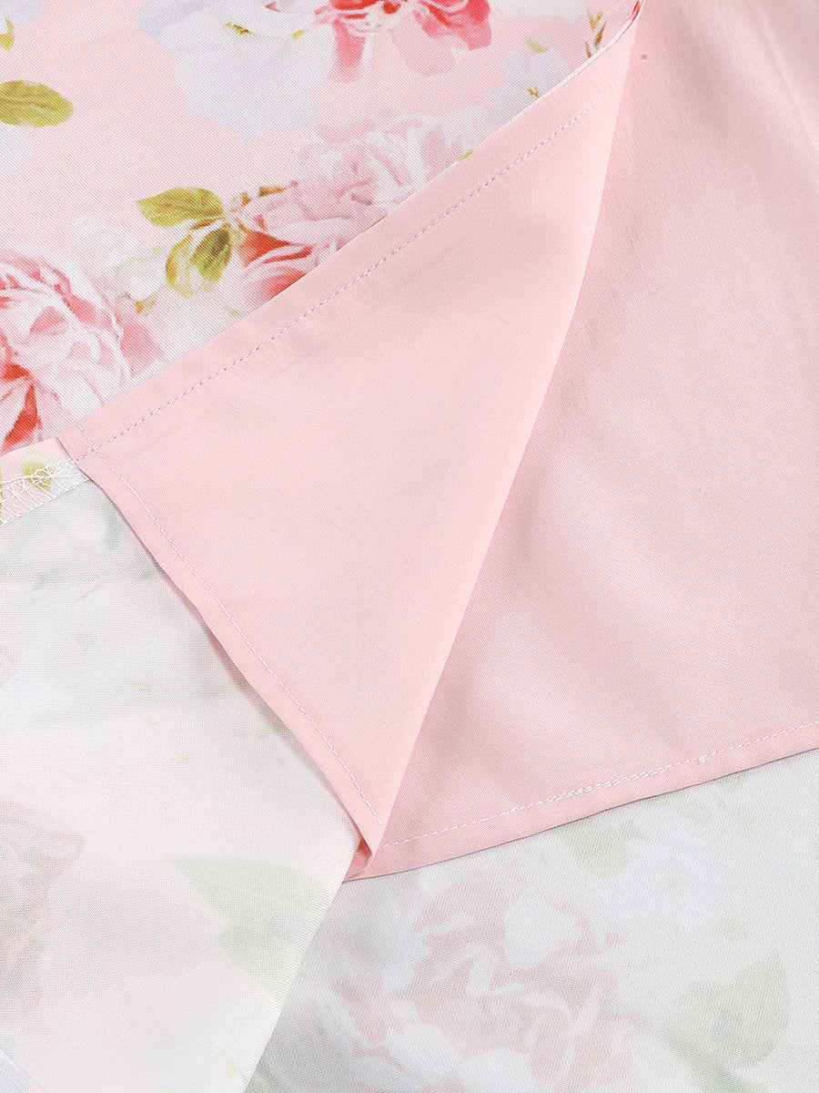 Bustier Lace Floral Maxi Dress Pink