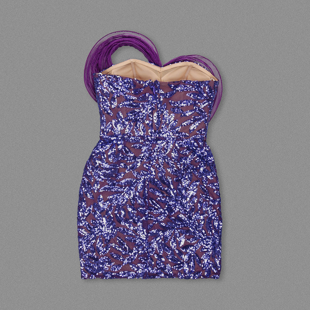Strapless Sequin Floral Dress Purple HV1626
