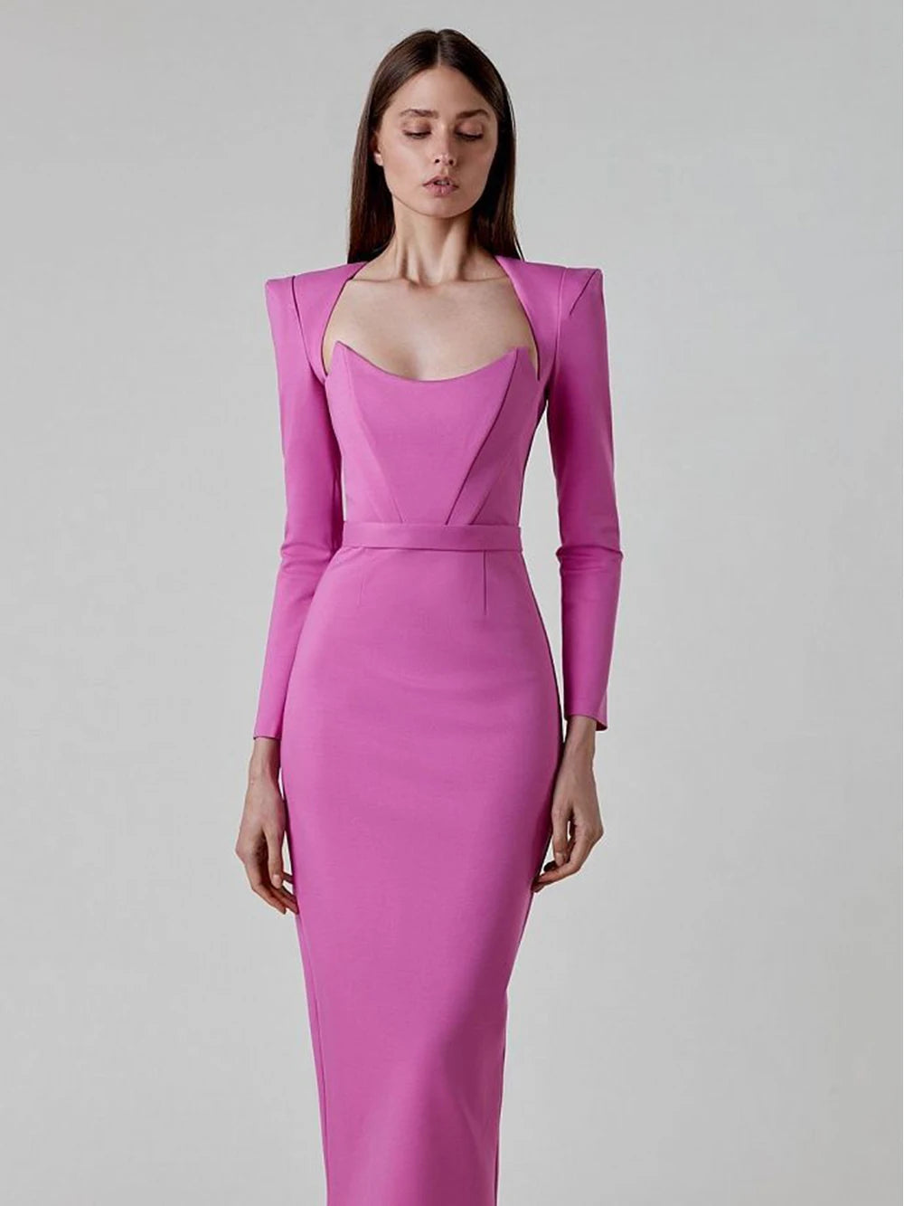 Long Sleeves Corset Design Midi Dress HV9758