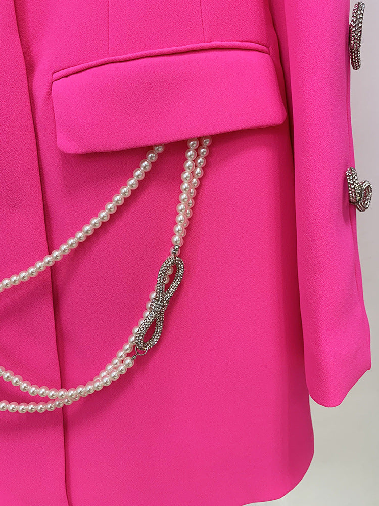 Long Sleeve Crystal Bow Blazer Dress Lavender