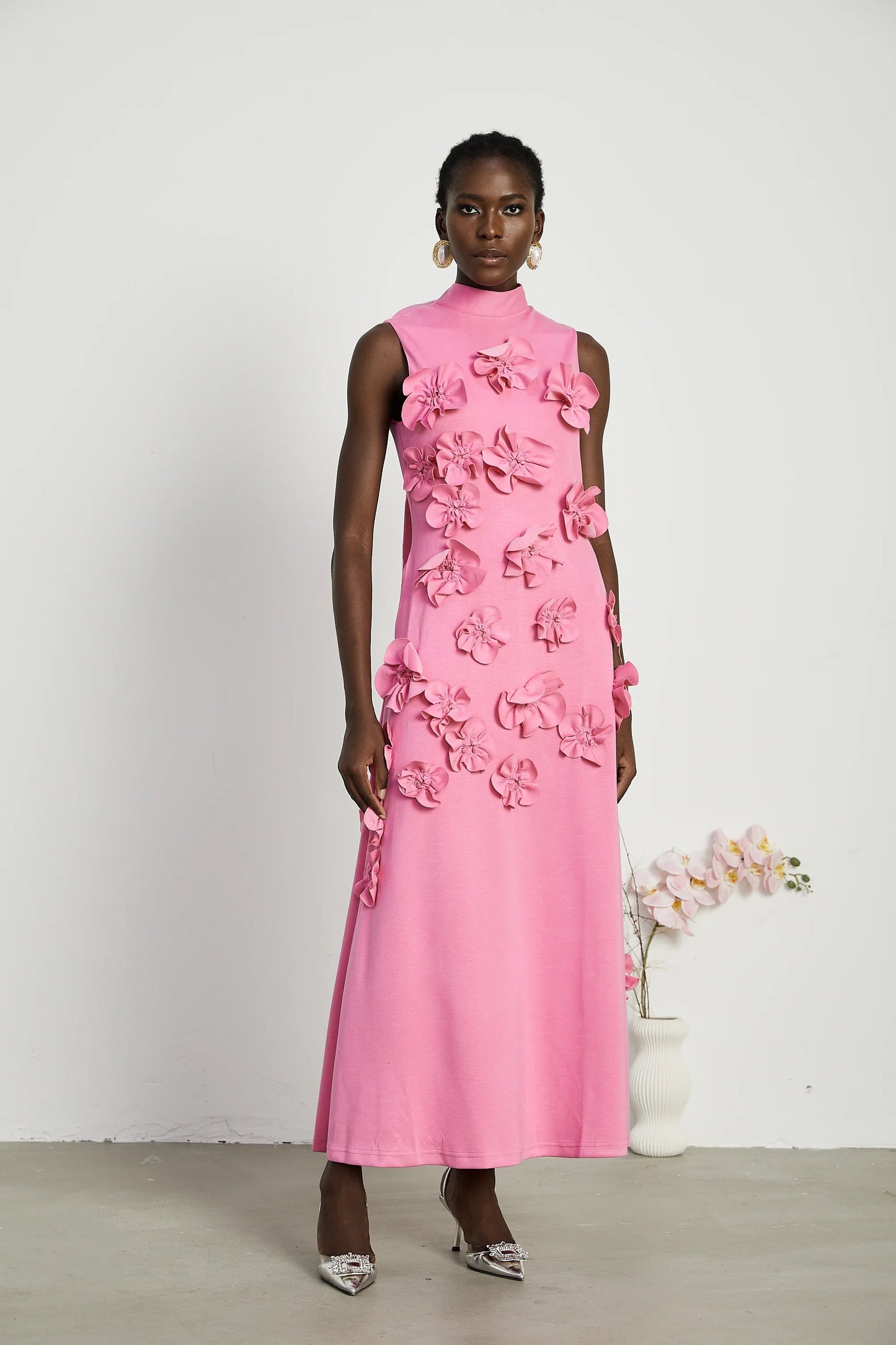 Floral A Line Maxi Dress Hot Pink HV2035