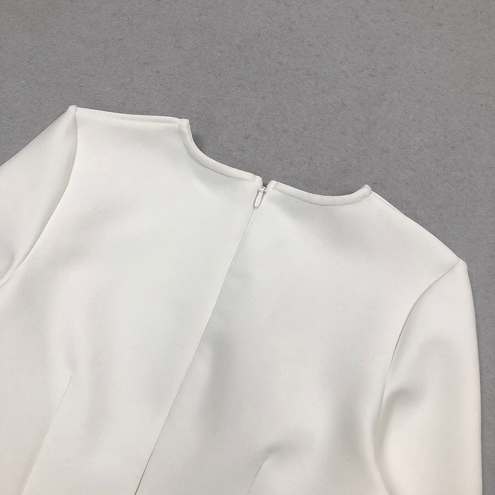 Crystal Feather Long Sleeve Ruffle Dress