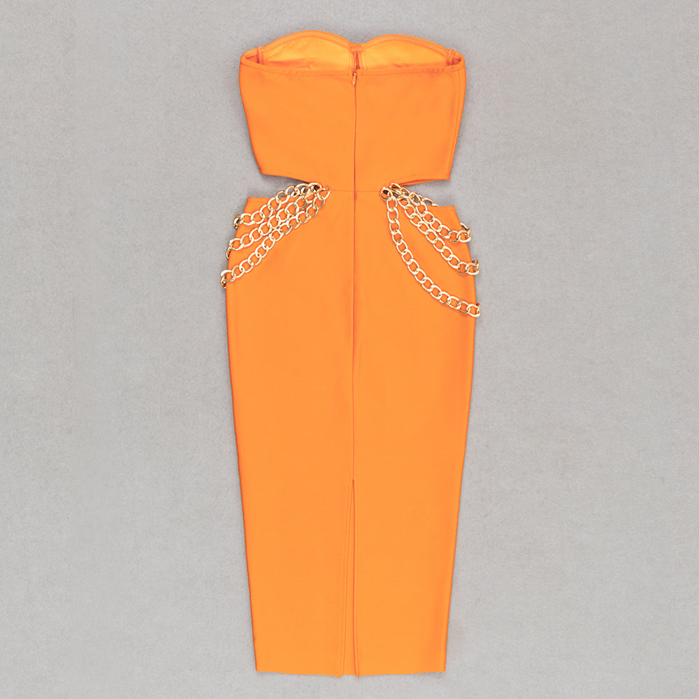 Strapless Bustier Chain Midi Dress Orange HV9453