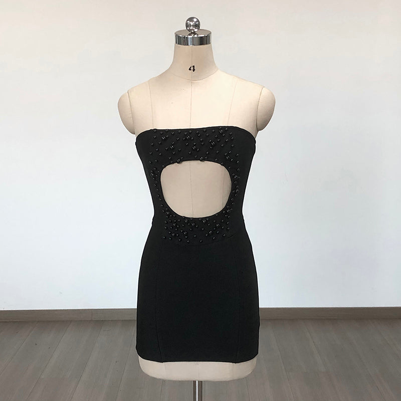 Strapless Embellished Cut Out Dress Black HV1517