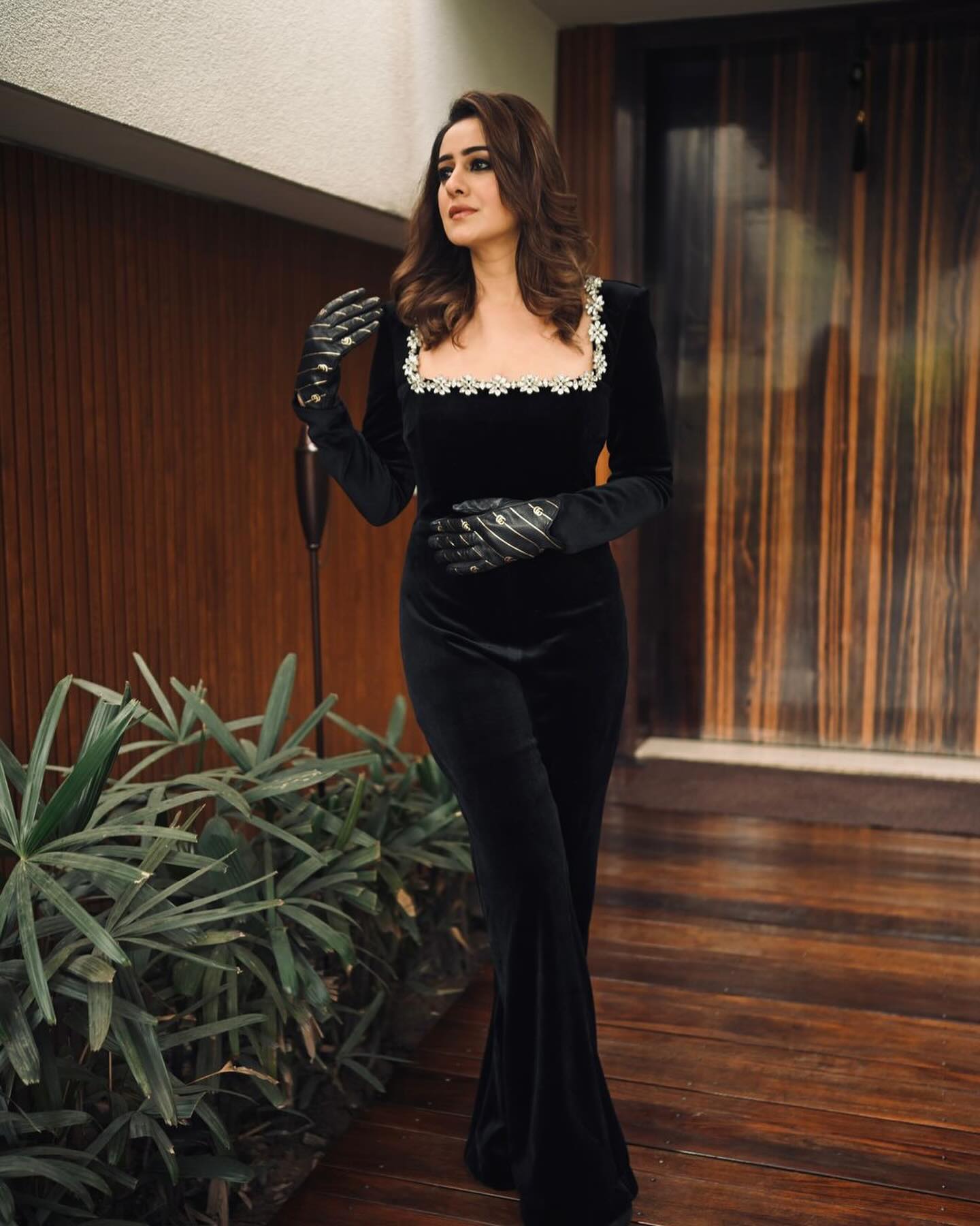 Long Sleeve Crystal Jumpsuit Black HV1093
