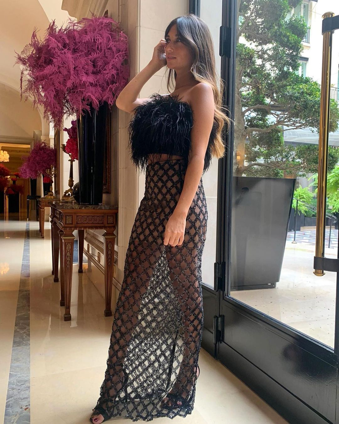Strapless Feather Maxi Two Piece Dress HV8893