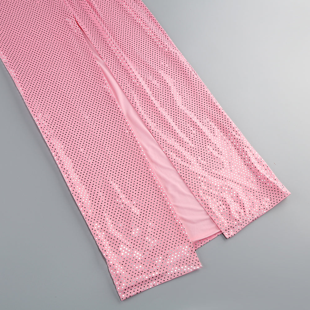Silver Polka Dot Bustier Maxi Dress Pink HV1746