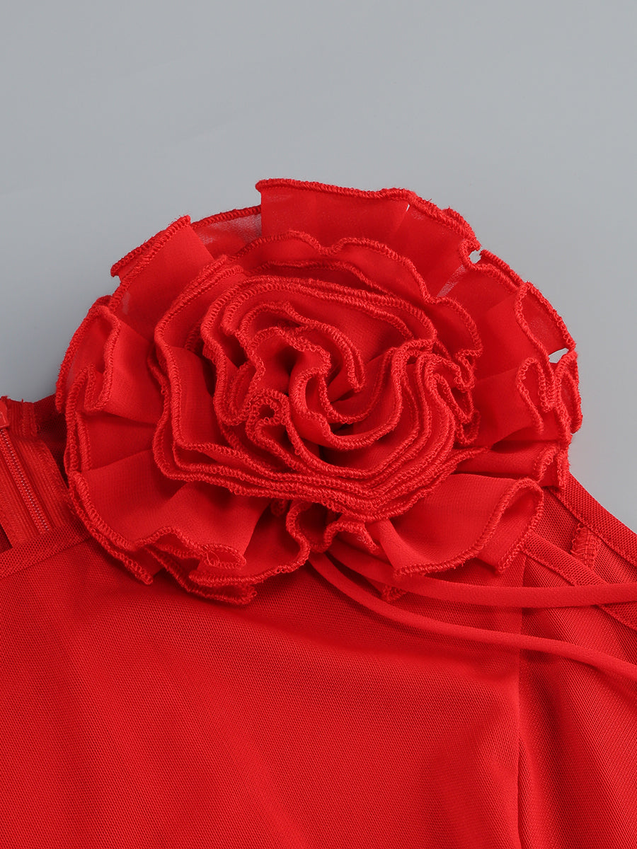 Floral Detail Maxi Dress Red