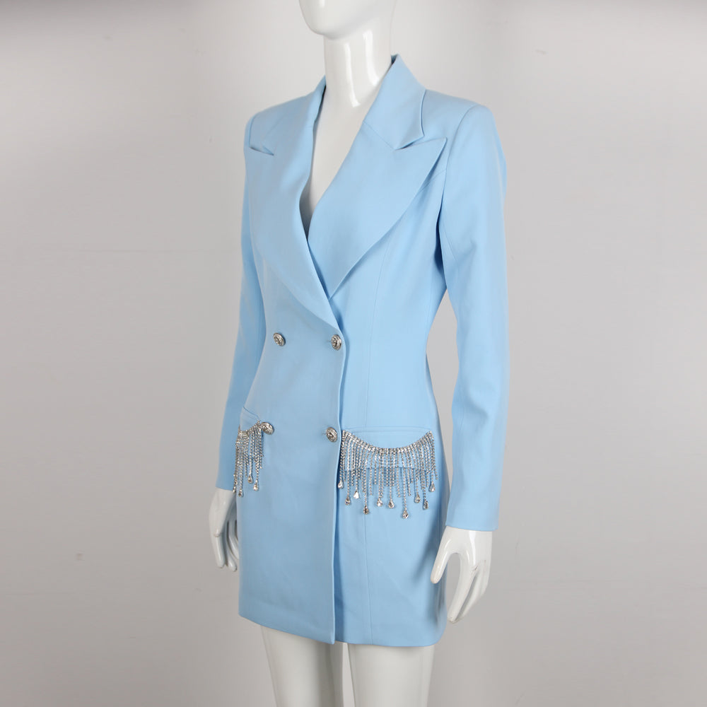 Embellished Long Sleeve Blazer Dress Blue HV9135