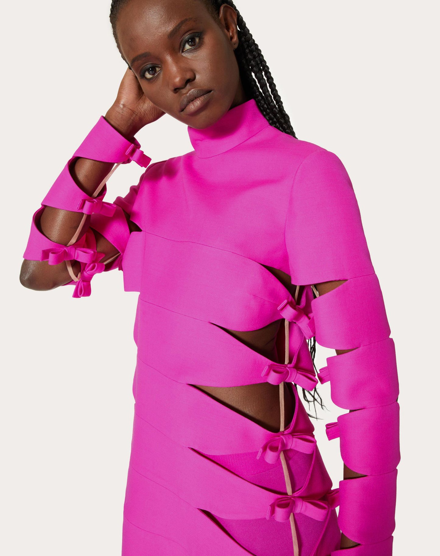 Long Sleeve Side Cut Out Dress Hot Pink HV9160