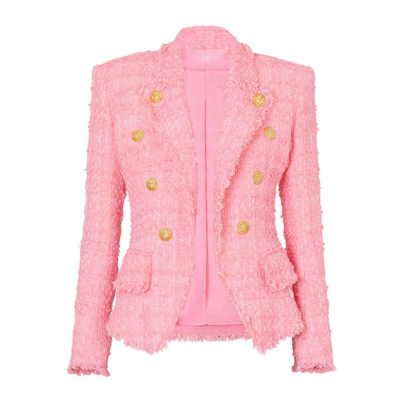 Long Sleeve Frayed Blazer Hot Pink