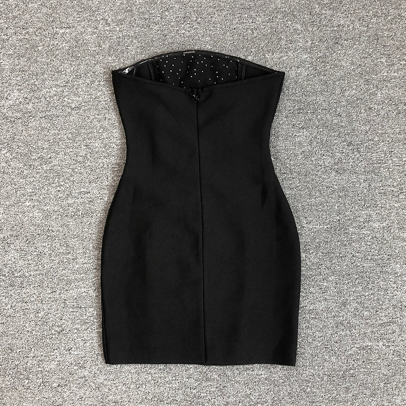 Strapless Embellished Cut Out Dress Black HV1517