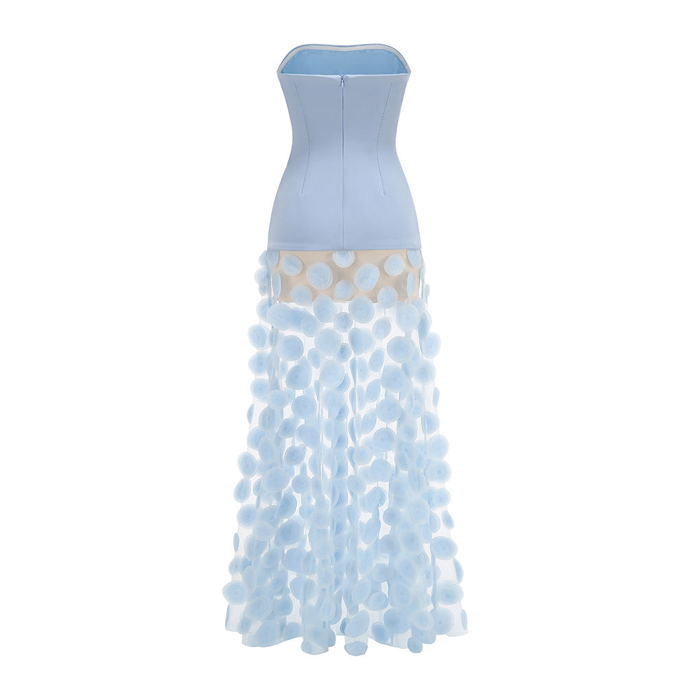 Strapless A Line Maxi Dress Light Blue HV2909