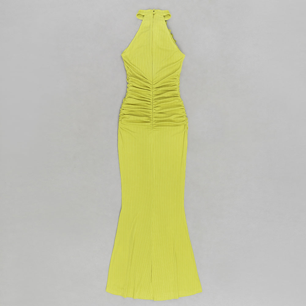 Halter Flower Detail Ruched Maxi Dress Green HV9688