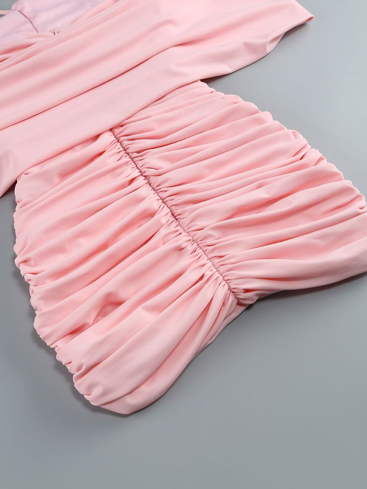 Halter Floral Detail Draped Dress Pink HV1589