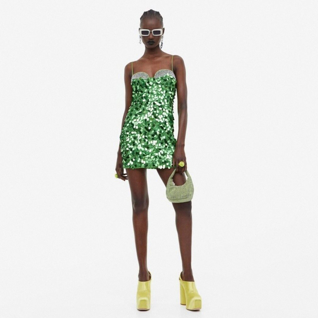 Sequin Studded Dress Green