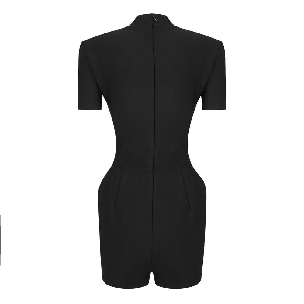 Short Sleeve Bustier Romper Black HV1479