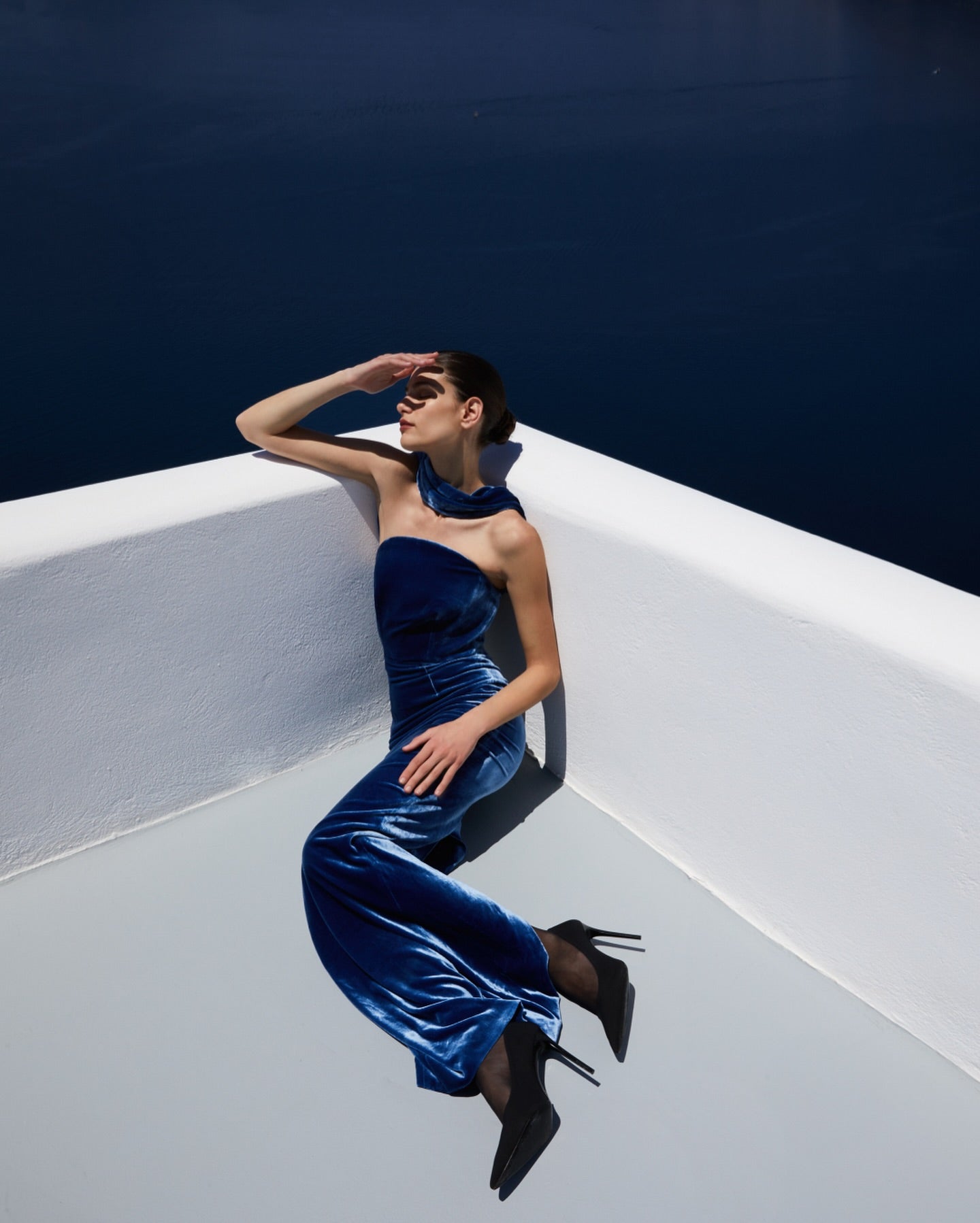 Halter Maxi Velvet Dress Blue HV2031