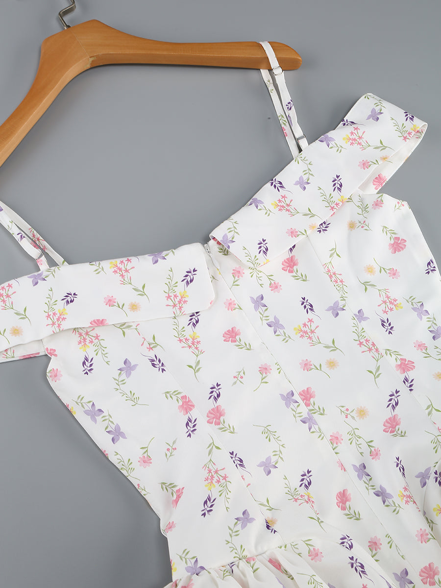 Floral Bardot A Line Dress White HV1257