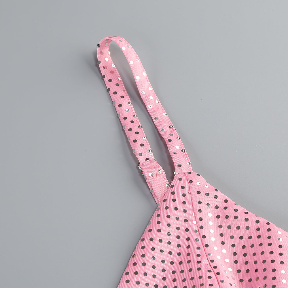 Silver Polka Dot Bustier Dress Pink HV1747