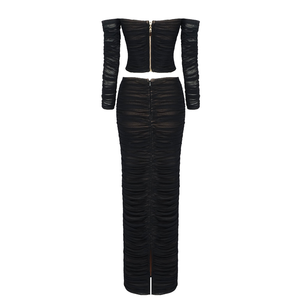 Long Sleeve Off Shoulder Two Piece Maxi Dress HV9658